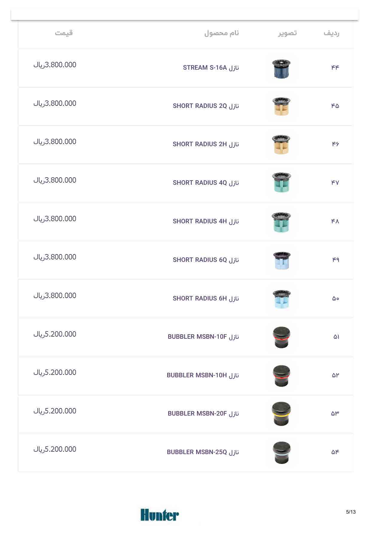 لیست قیمت هانتر، صفحه ۵