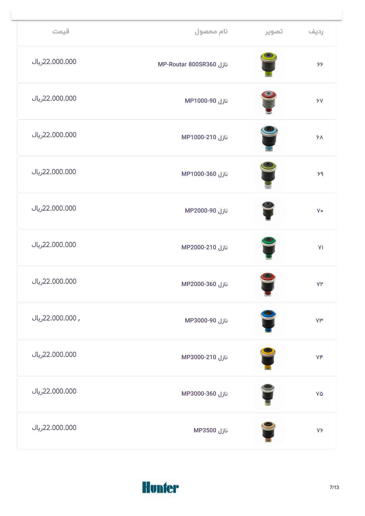 لیست قیمت هانتر، صفحه ۷