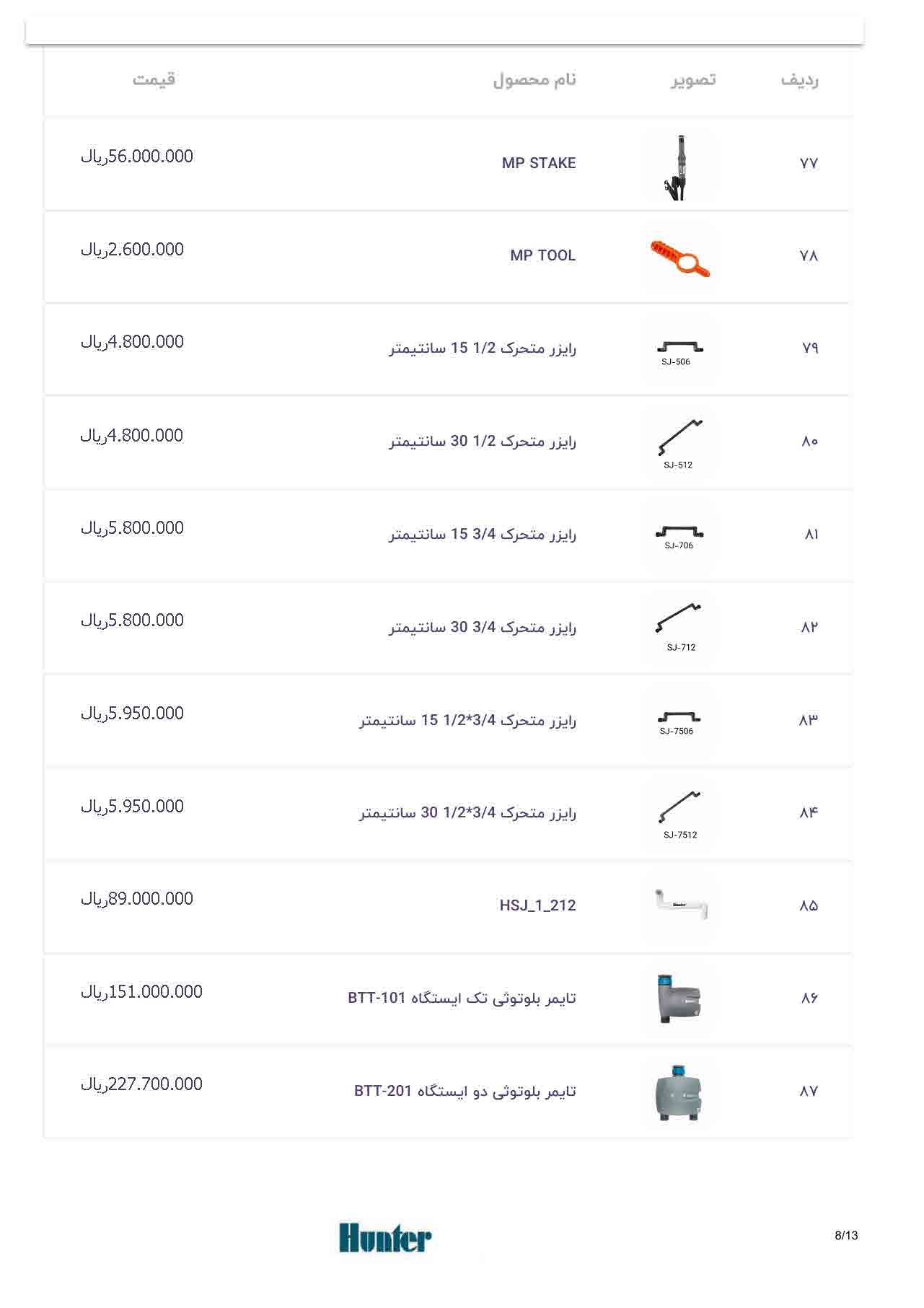 لیست قیمت هانتر، صفحه ۸