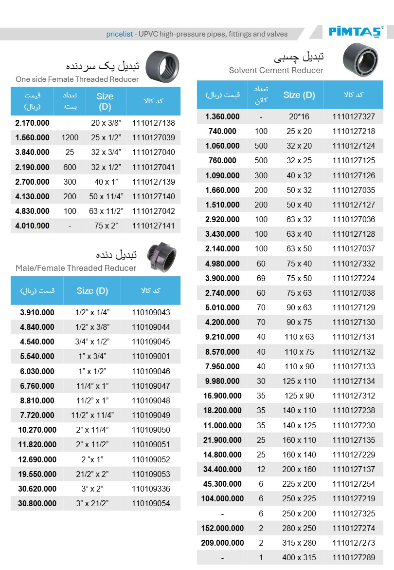 لیست قیمت پیمتاش، صفحه ۳