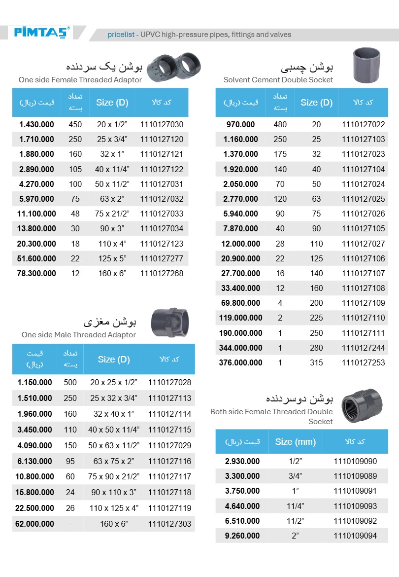 لیست قیمت پیمتاش، صفحه ۴