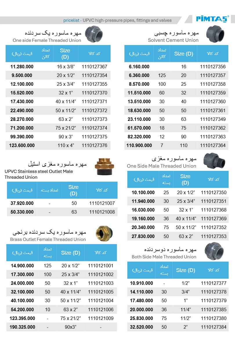 لیست قیمت پیمتاش، صفحه ۹