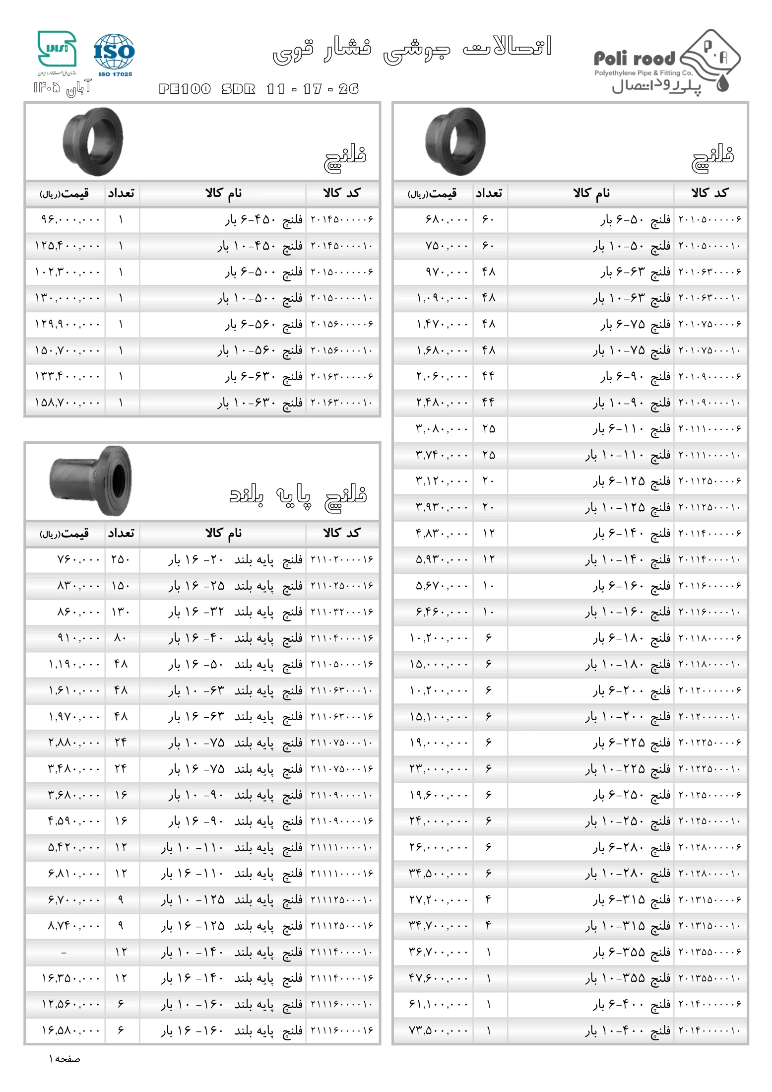 دفترچه کامل لیست قیمت پلی رود، صفحه ۹