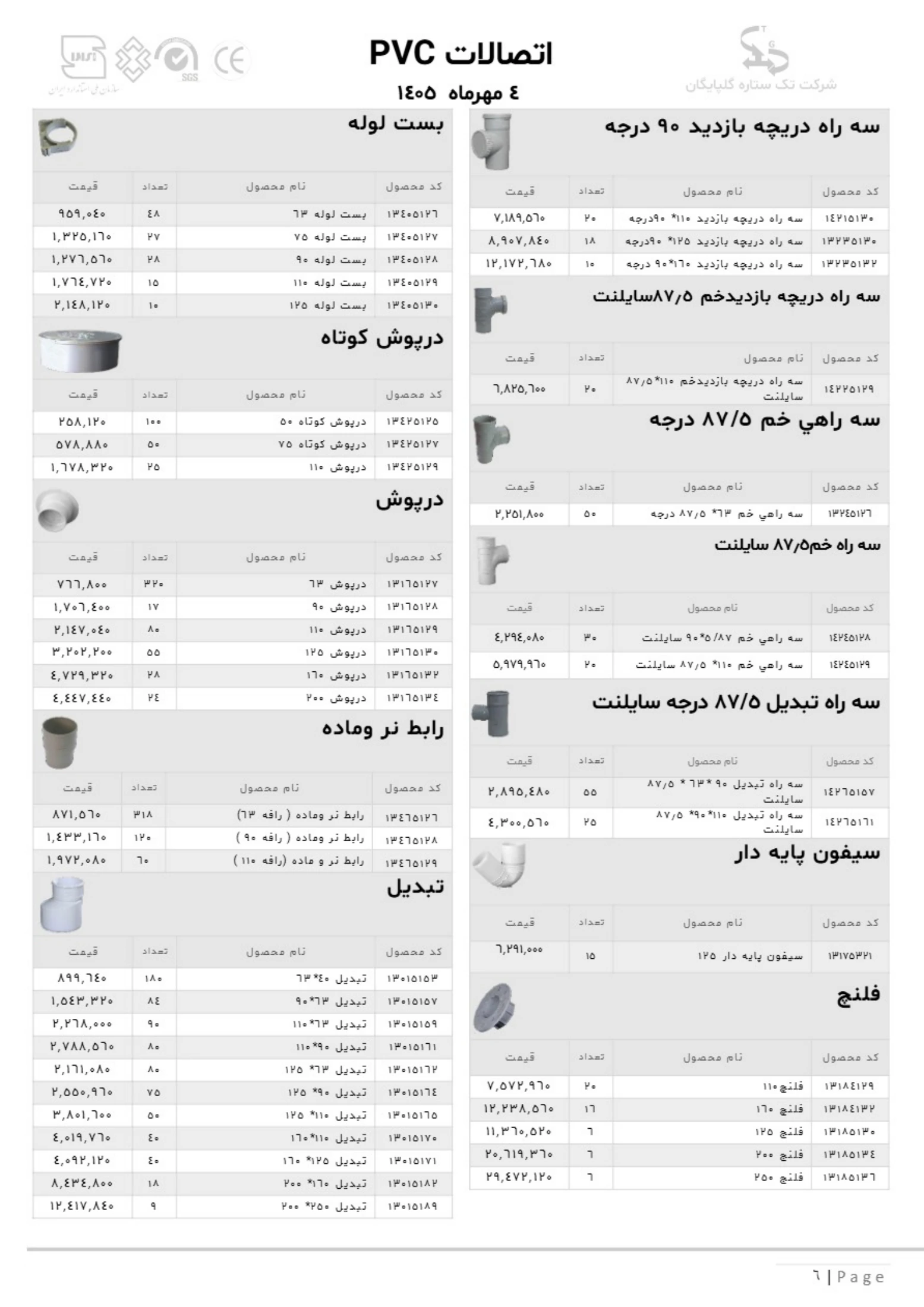 لیست قیمت تک ستاره گلپایگان، صفحه ۵
