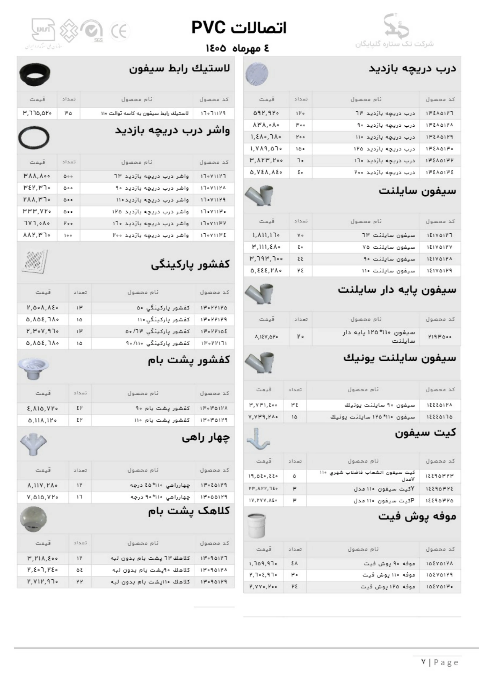 لیست قیمت تک ستاره گلپایگان، صفحه ۶